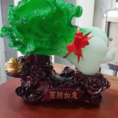 Tượng Bắp Cải Cóc Vàng Phong Thuỷ Tài Lộc đế gỗ thỏi vàng Size trung Ngang 25cm x Cao 21cm x Sâu 11cm Công dụng trưng bắp cải tượng trưng cho của cải cóc giữ ngậm tiền trưng bàn làm việc, nhà, công ty, quà biếu tặng ý nghĩa ạ