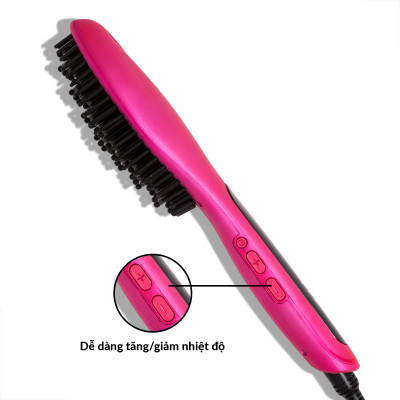 Lược Điện Tạo Kiểu Tóc PYT Thermal Styling Brush - Màu Hồng - Có Thể Duỗi Và Làm Phồng Chân Tóc - Công Nghệ Ion Âm Và Nhiệt Hồng Ngoại Xa