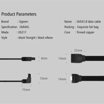 Ugreen UG30797US217TK 0.5M màu Đen Cáp truyền dữ liệu SATA 3.0 đầu gập 90 độ cao cấp - HÀNG CHÍNH HÃNG