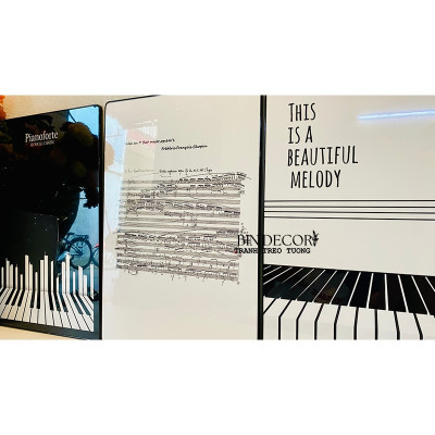 (ẢNH THẬT) Tranh treo tường âm nhạc 30 bộ 3 tấm trắng đen có khung kèm đinh