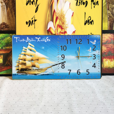 Tranh Tráng Gương Đồng Hồ Thuận Buồm Xuôi Gió Đem Tài Lộc Cho Gia Chủ