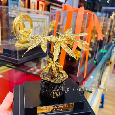 Cây kim ngân dát vàng 24k Mt Gold Art(22x17x14cm) M01- Hàng chính hãng, quà tặng dành cho sếp, khách hàng, đối tác
