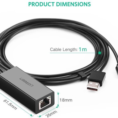 Ugreen UG3098530985TK 1M màu đen card mạng usb có thêm cổng micro dùng cho Fire TV Stick 4K All New Fire TV 2017 Chromecast Google Home Mini - HÀNG CHÍNH HÃNG
