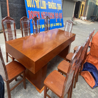 Bộ Bàn Ghế Ăn 10 Ghế Xẻ Quạt Gỗ Hương Đá