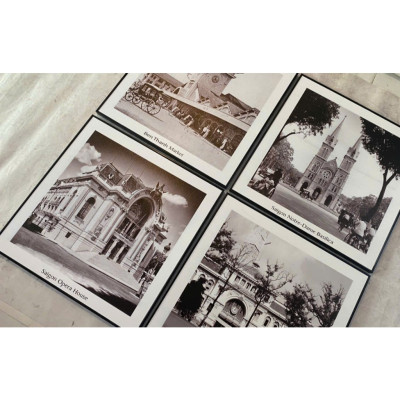  (HCM) Tranh treo tường Hà Nội xưa trang trí decor quán bộ 4 tấm kèm đinh chuyên dụng