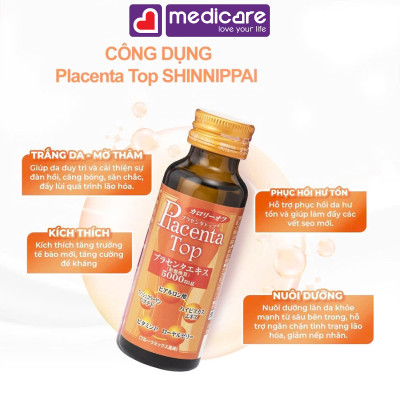 Nước uống SHINNIPPAI Placenta Top 5000mg Hỗ Trợ Đẹp Da Hộp 10 lọ