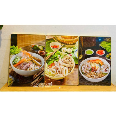 (ẢNH THẬT) Tranh treo tường trang trí decor quán ăn hủ tiếu mực có sẵn khung kèm đinh treo