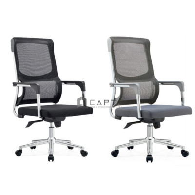 Ghế nhân viên lưới cố định CE4509-M Nội thất Capta  Khung nhựa thép lưng lưới nệm vải màu đen màu xám tay ghế thép chân thép mạ nhập khẩu chrome official chair hcm