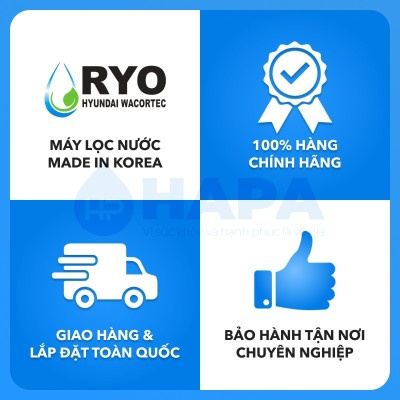 Bộ 4 Lõi Lọc Nước RYO HYUNDAI RP100H, Sediment, Pre-Carbon, UF Membrane Filter, Post Carbon. Nhập Khẩu Hàn Quốc - Hàng Chính Hãng.