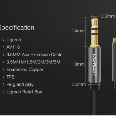 Ugreen UG10595AV118TK 3M màu Đen Cáp âm thanh 3.5mm nối dài - HÀNG CHÍNH HÃNG