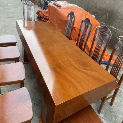 Bộ Bàn Ghế Ăn 10 Ghế Xẻ Quạt Gỗ Hương Đá