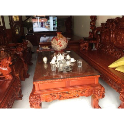 Bộ bàn ghế rồng đỉnh gỗ hương đá tay 12