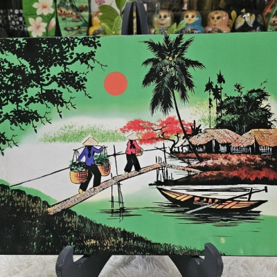 Tranh sơn mài - ĐỒNG QUÊ VIỆT NAM -Hàng xuất khẩu size 30x40 cm