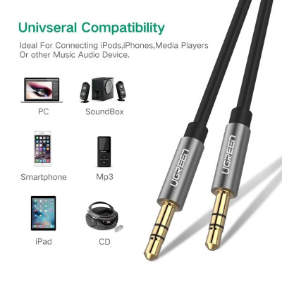 Ugreen UG10735AV119TK 2M màu Đen Cáp âm thanh 2 đầu 3.5mm dương dây tròn TPE cao cấp - HÀNG CHÍNH HÃNG