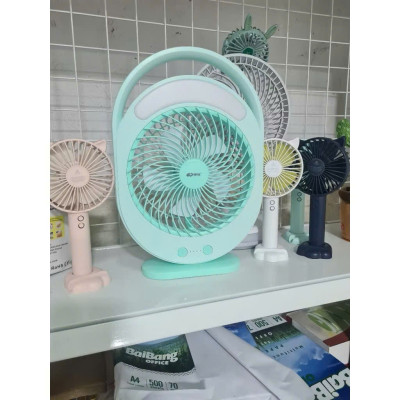 Quạt Sạc Tích Điện Có Đèn LED KM-F0336 - Quạt Tích Điện Cầm Tay Màu Xanh Để Bàn Tiện Lợi - HÀNG CHÍNH HÃNG MINIIN