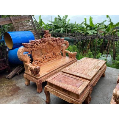 Bàn ghế Nghê Rồng Khuỳnh gỗ Xà Cừ Đỏ