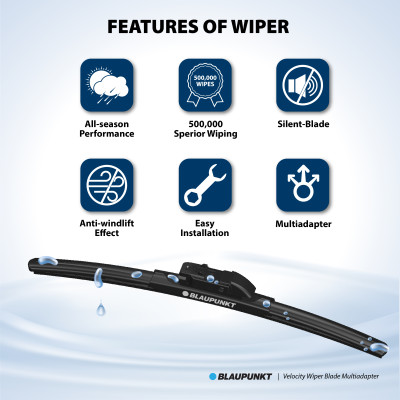 Bộ Gạt Mưa Ô Tô Blaupunkt  Velocity R18"/350mm, L26"/600mm Dành Cho Xe Toyota Camry 2017