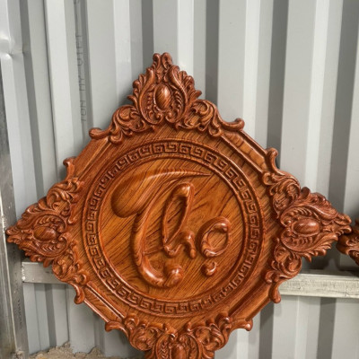 Bộ tranh treo tường trạm khắc phúc lộc thọ bằng gỗ hương đá kt mặt vuông 50×50×4cm