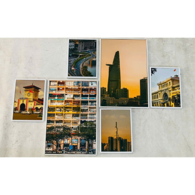 (ẢNH CHỤP THẬT)Tranh treo tường sài gòn 4 bộ 6 tấm trang trí decor kèm đinh treo