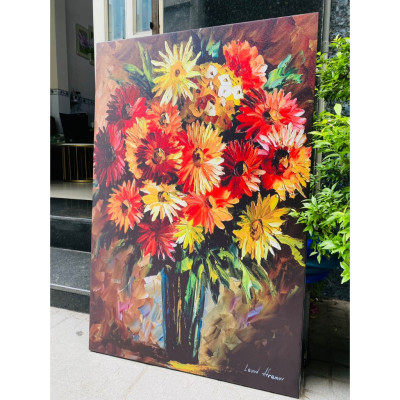 Tranh treo tường canvas bình hoa sắc màu trang trí phù hợp mọi không gian(kèm đinh 3 chân)