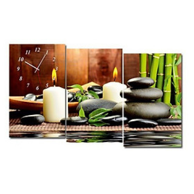 Tranh ghép 3 tấm treo tường ép lụa kim sa - tranh đồng hồ treo tường - tranh spa - tranh treo tường phòng khách - phòng ngủ - khách sạn - tặng kèm đinh 3 chân