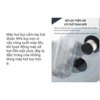 Máy Hút Bụi Cầm Tay Không Dây Công Suất 120W Wireless Vacuum Cleaner, Phù Hợp Để Trong Ô Tô, Văn Phòng, Phòng Ngủ Hút tóc, lông chó mèo, bụi bẩn - Hàng chính hãng