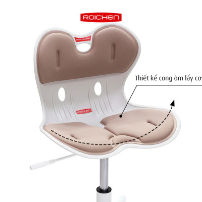 [Ghế Roichen WOW Minh Ngọc] Ghế chỉnh dáng ngồi đúng  có chân xoay Roichen - WOW Hàn Quốc. Màu nâu chân đen