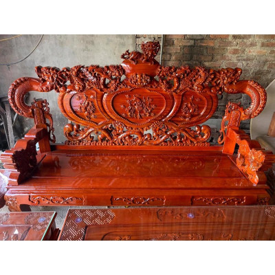 bộ bàn ghế phòng khách rồng khuỳnh gỗ xà cừ tay 12