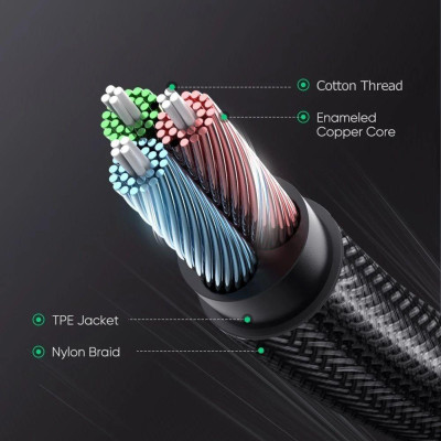 Ugreen UG60845AV118TK 0.5M màu đen 3.5mm 3 ngấn nối dài Cáp âm thanh dây bện nylon 50cm hỗ trợ micro - HÀNG CHÍNH HÃNG