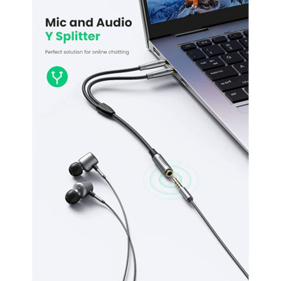 Ugreen UG50255AV193TK 20CM Màu Đen Cáp chuyển âm thanh 3.5mm âm sang Jack Mic + Loa dương - HÀNG CHÍNH HÃNG