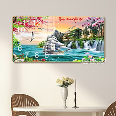 Tranh đồng hồ tráng gương thuận buồm xuôi gió 7 trang trí decor phòng khách quà tân gia