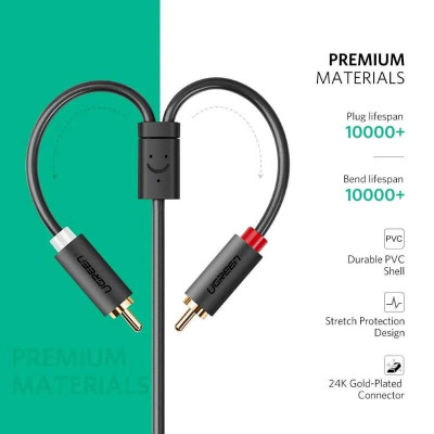 Ugreen UG10561AV102TK 0.25M màu Đen Cáp âm thanh 2 đầu Bông sen sang 3.5mm Âm - HÀNG CHÍNH HÃNG
