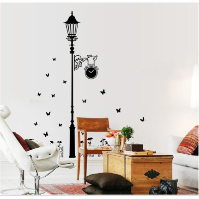 Decal dán tường Cột đèn đen 3D