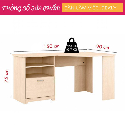Bàn làm việc đẹp kiểu dáng nhỏ gọn gỗ công nghiệp SMLIFE Dexly