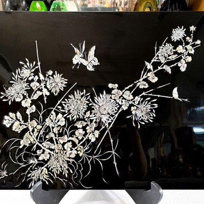 Tranh sơn mài - HOA, TRÚC - Khảm cừ cao cấp size 40x60 thích hợp trang trí, làm quà tặng,...