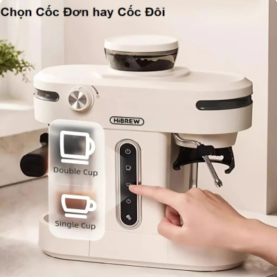 Máy pha cà phê bán tự động 3 trong 1 tích hợp xay cà phê 15 chế độ thương hiệu Mỹ cao cấp HiBREW H14 - Hàng Nhập Khẩu