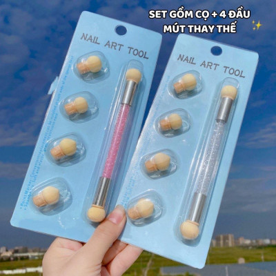 Cọ Dặm Ombre 2 Đầu Cán Đá, Bộ 4 Đầu Mút, Tạo Hiệu Ứng Ombre, Làm Nail Độc Đáo, Trang Trí Móng Sang Trọng Nail Phương Miu Nữ