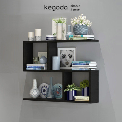 Kệ Sách Gỗ Trang Trí Treo Tường 3 Tầng Dài 60cm, Không Cần Khoan, Tặng Kèm Phụ Kiện KEGODA KT60