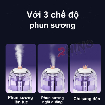 Máy phun sương xông tinh dầu tạo ẩm Rhino H105 dung tích 1000ml, không gây tiếng ồn, tích hợp đèn ngủ RGB nhiều màu