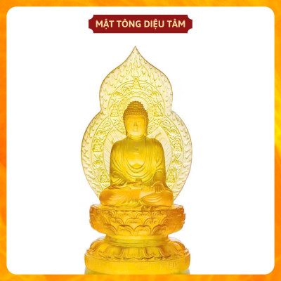 Tượng phật dược sư lưu ly màu vàng 18cm hào quang đồ phong thủy, đồ thờ cúng - shop Mật tông Diệu Tâm