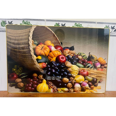 (ẢNH THẬT) Tranh treo tường tráng gương giỏ trái cây rau củ phòng bếp kèm đinh treo