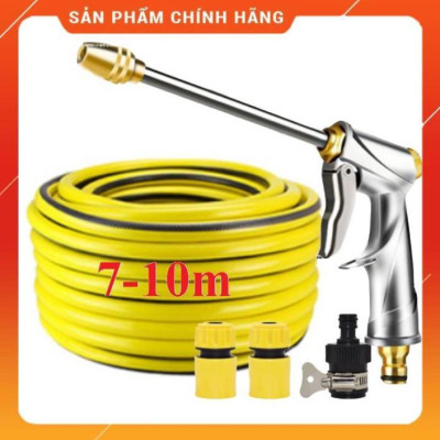 ️ Bộ dây vòi xịt nước rửa xe, tưới cây , tăng áp 3 lần, loại 7m, 10m 206701-2 đầu đồng, cút, nối đen