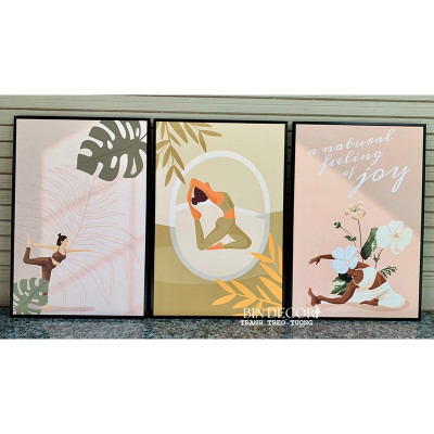 (ẢNH THẬT) Tranh treo tường yoga 2 tranh trang trí decor phòng tập kèm đinh treo