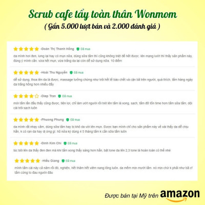 Scrub café tẩy toàn thân, trắng da, sạch mụn, đánh bay thâm rạn Wonmom 500g