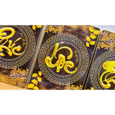 (ẢNH CHỤP THẬT)TRANH TREO TƯỜNG TRÁNG GƯƠNG PHÚC LỘC THỌ VÀNG TẶNG KÈM ĐINH 3 CHÂN