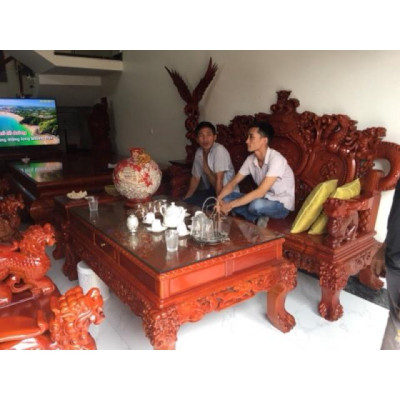 Bộ bàn ghế rồng đỉnh gỗ hương đá tay 12