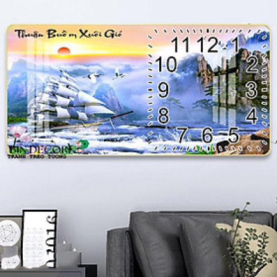 Tranh đồng hồ tráng gương thuận buồm xuôi gió 8 trang trí decor quà tặng tân gia