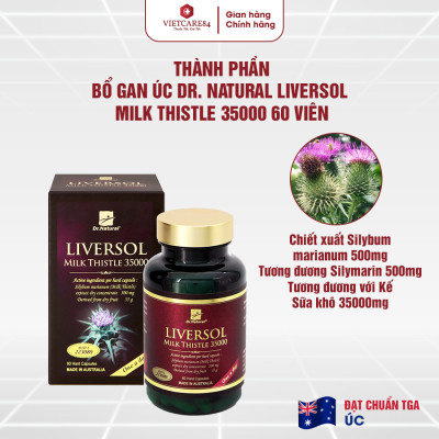 Viên uống bổ gan nhập khẩu chính hãng Úc LIVERSOL MILK THISTLE (60 viên) giúp bổ gan, hỗ trợ tăng cường chức năng gan, thải độc gan, bảo vệ tế bào gan khỏi các thương tổn do rượu, bia và các thuốc có hại cho gan