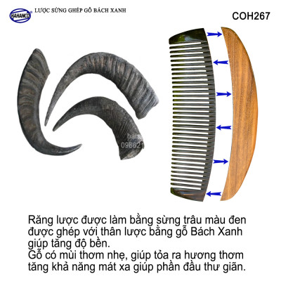 Lược sừng trâu ghép gỗ bách xanh thơm hình múi bưới (Size: S-12cm) COH267 - Có thể bỏ túi mang theo người - Chống tích điện - Ghép Răng Tăng Độ Bền Khi Chải Tóc - Chải tóc làm dịu tâm trí, đỡ căng thẳng - Giúp Tóc Suôn & Mềm Không Làm Rụng