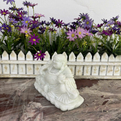 Tượng phật Di Lặc ngồi đá cẩm thạch trang trí phòng khách, bàn làm việc - Dài 15 cm